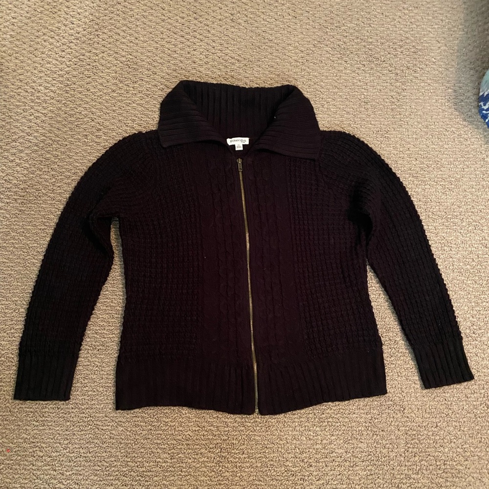 Oversized Collar Women’s XL Comfy Black Zip Knit Sweater